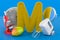 Kids ABC, fluffy letter M with moon, microscope, mirror, mixer, mango. 3D rendering