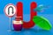 Kids ABC, fluffy letter U with umbrella, UFO, U turn sign, urn. 3D rendering