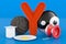 Kids ABC, fluffy letter Y with yo-yo, yogurt, yarn, yolk, yin yang. 3D rendering