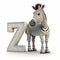 Kids alphabet. Cute cartoon zebra with letter Z on white background. Children abc letters. AI generative