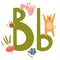 Kids alphabet. Letter B and B words, B assets, bee, butterfly, bear, beets, blueberry, bear. Learn to read. Isolated illustration