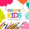 Kids art craft, education, creativity class concept. Vector illustration.