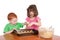 Kids baking chocolate chip cookies isolated