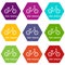 Kids balance bike icons set 9 vector
