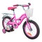 Kids Bicycle for girls with training wheels and basket, pink color. 3D rendering