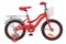 Kids Bicycle with training wheels and basket, red color. 3D rendering