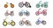 Kids bikes colorful set vector illustration for web