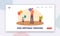 Kids Birthday Indoors Landing Page Template. Happy Father and Son Characters Blow Balloons. Family Decorate Room