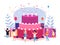 Kids birthday party. Children celebration, friends with balloons and confetti. Cake, gifts and candles, group girls and