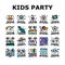 Kids Birthday Party Collection Icons Set Vector