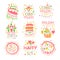 Kids Birthday Party Entertainment Promo Signs Set Of Colorful Vector Design Templates With Festive Symbols