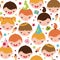 Kids at a birthday party seamless pattern