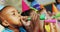 Kids blowing party horns during birthday party 4k