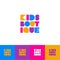 Kids boutique. Logo for children`s clothing store. Colored decorative letters inscribed in a square.
