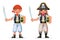 Kids boy girl pirate adventure party sailor capitan child costume masquerade teen treasure chest character design vector