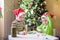Kids brothers child boys making by hands x-mas decorations