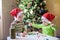 Kids brothers child boys making by hands x-mas decorations