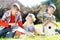 Kids brothers making together nesting box outdoors