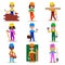 Kids builders characters vector illustration