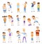 Kids bullying set. Childish bullies or verbal and physical conflict between children. Bad childs behavior, scared and