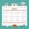 Kids calendar with funny cartoon dogs for wall year 2018