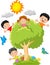 Kids cartoon playing on tree