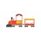Kids cartoon red and yellow toy train, railroad toy with locomotive vector Illustration on a white background
