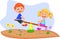 Kids cartoon riding on seesaw