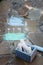 Kids chalks with drawings on stone pathway