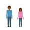 Kids character boy and girl dark skin color and brown hair