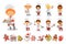 Kids Chef in Toque Cooking Food and Gingerbread Holiday Treat Big Vector Set