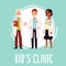 Kids children clinic banner or social media poster, flat vector illustration.