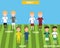 Kids children in home and away jersey uniform in France EURO 2016 championship infographic soccer GROUP A. Illustration. EPS 10.