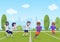 Kids children playing american football match. Vector illustration cartoon design.
