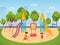 Kids children playing in the playground. Vector illustration.