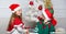 Kids christmas costumes santa and elf. Winter masquerade concept. Merry christmas. Family holiday tradition. Children