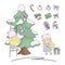 KIDS CHRISTMAS SET New Year Color Vector Illustration