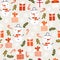 Kids Christmas Snowman gift box seamless vector pattern. Cute winter holiday background snowmen, snowflakes, presents. Repeating