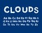 Kids cloud font, english alphabet letters. ABC of white clouds in blue sky. Lowercase and uppercase