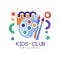 Kids club logo, colorful creative label template, playground, entertainment or science education curricular club badge