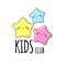 Kids club logo template. Three cute stars. Sign, label for children design