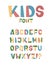 Kids colorful font. A set of bold, uneven, playful letters for packages, leaflets, logos, headings, fashion design