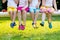 Kids with colorful shoes. Children footwear