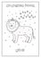 Kids Coloring book Merry Christmas! with Lion and falling snow. Black and white, made in vector