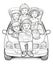 kids coloring page, friendly, cute, family inside a ca