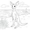 Kids coloring page of a kangaroo on the beach that is blank and downloadable for them to complete