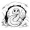 Kids coloring page of a snake in the cave that is blank and downloadable for them to complete