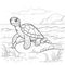 Kids coloring page of a turtle on the beach that is blank and downloadable for them to complete