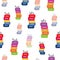 Kids colourful winner inspirational lego blocks stacked vector seamless pattern background on white