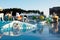 Kids Cove cheerful colorful slides aqua park with penguins. Dubai, United Arab Emirates, Ice Land waterpark